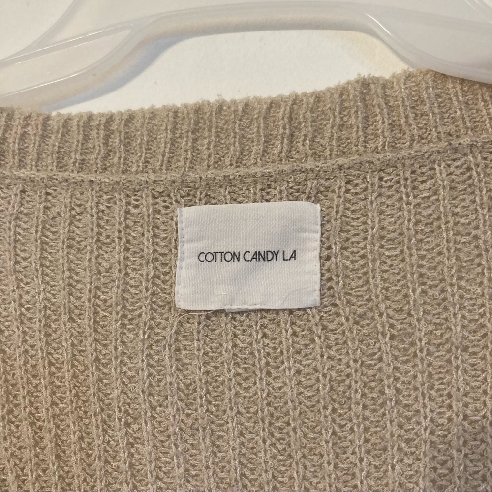 Neutral beige/tan Cotton Candy size M/L deep V neck sweater - Picture 3 of 6